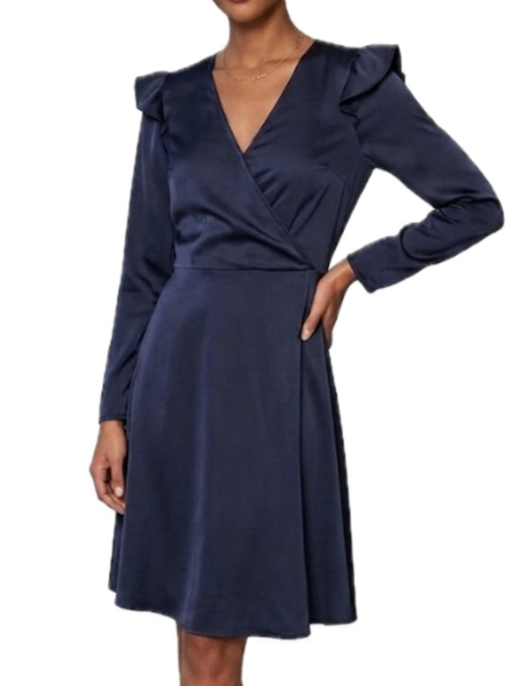 NWT Banana Republic Factory | Satin A-Line Ruffle Shoulder Dress in Navy Size 4